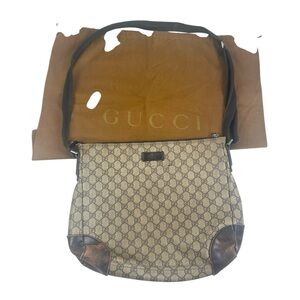 Gucci Vintage GG Supreme Monogram Crossbody Bag with Leather Trim + Dust Bag